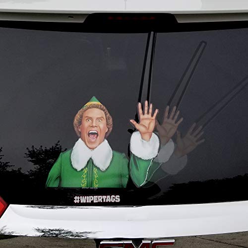 WiperTags Jolly Elf Waving Christmas Winter with Decal attaches to Rear Vehicle Wiper Blades