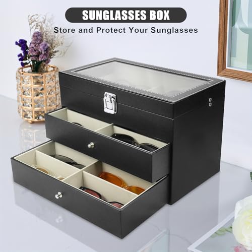 Sunglasses Organizer 18 Slots, Multiple Pairs Glasses Storage Case Leather Eyeglasses Display Box for Women Men2