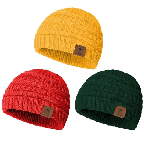 Image of Durio 3Pcs Warm Baby Girl Hats Cozy Knit Baby Beanie Hats for Girls Soft Winter Hat for Newborn Infant Baby Toddler Kids