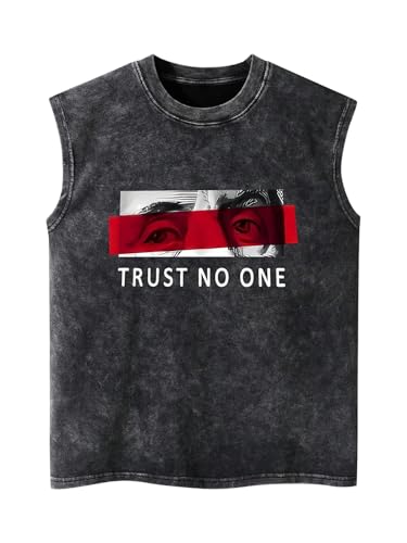 GORGLITTER Men's Sleeveless Graphic Tank Top Jersey Streetwear Crew Neck Muscle Vintage Gym Shirt Casual Tank Black Large