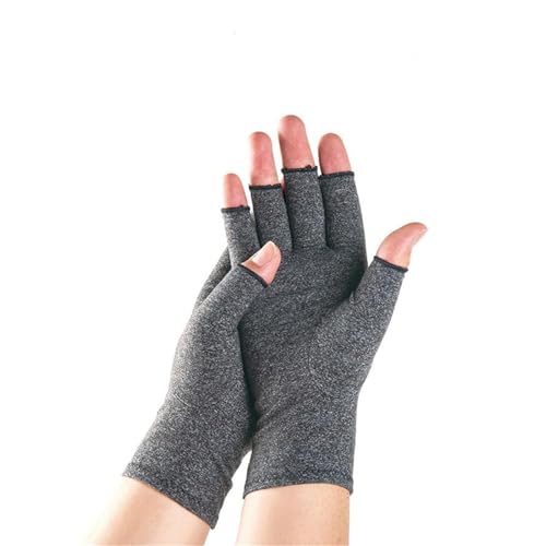 Premium Bamboo Gloves Fingerless Compression Wrap for Hand Pain and Osteoarthritis Men and Women (Grey,L)
