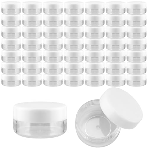 MUNGHOK 100 tarros de crema para rellenar, 10 ml, tarros de plástico con tapón de rosca, bote vacío con tapa, pequeños botes transparentes, mini botes de crema para bálsamos labiales, maquillaje,