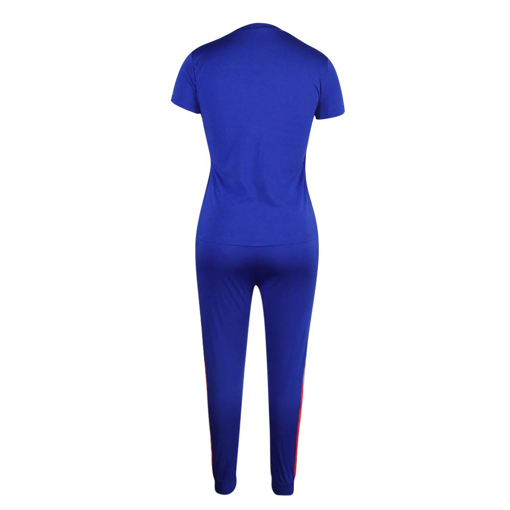 Kombinezon damski na lato moda dwuczęściowa koszulka + ubrania 7/8 fitness sport jogging spodnie joga casual basic, NIEBIESKI, XL