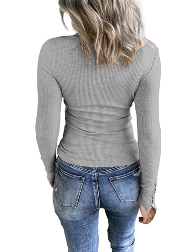 Image of KINLONSAIR Women Long Sleeve Henley Shirts Scoop Neck T-shirt Basic Tops