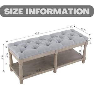 Upholstered Entryway Bench, Bedroom Storage Ottoman Bench Tufted Fabric Farmhouse Shoe Bench with Shelf Wooden Legs for Hallway Living Room Foot of Bed, Grey Upholstered Entryway Bench Bedroom Storage Ottoman Bench Tufted Fabric Farmhouse Shoe Bench with Shelf Wooden Legs for Hallway Living Room Foot of Bed Grey