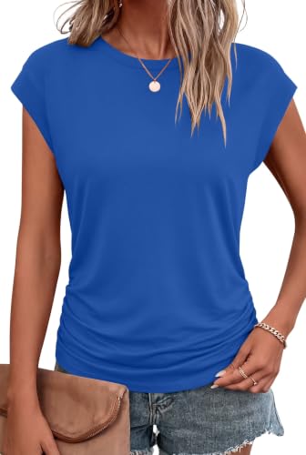 Image of Bliwov Womens Summer Tops Cap Sleeve Crew Neck Casual T Shirts