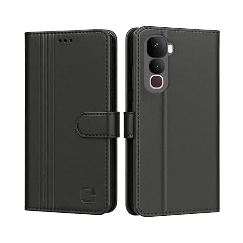 Image of AIBEX Shock Proof Flip Compatible for Vivo Y400 5G Flip Cover Leather Finish | Inside TPU with Card Pockets | Wallet Stand | Complete Protection Flip Case - Black