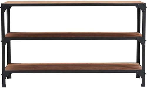 Miniatura 7 de Serta Overland - Estantería multimedia de 3 niveles, consola y soporte de TV, centro de entretenimiento de madera rústica y marco de metal negro,