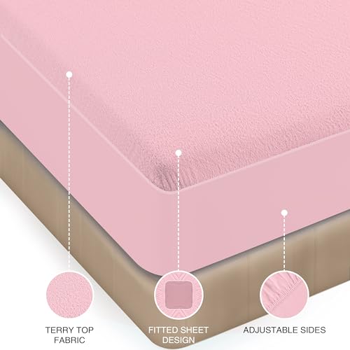 Image of Utopia Bedding Waterproof Mattress Protector, Premium Terry Mattress Cover 200 GSM, Breathable, Fitted Style with Stretchable Pockets (Pink, Crib)