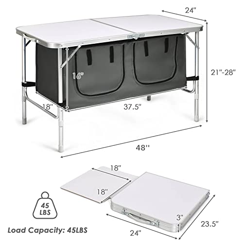 Happytools Portable Camping Table With Storage, Lightweight Aluminum Folding Table With Adjustable Legs, Outdoor Foldable Picnic Table For Bbq, Cooking, Camp & Party (Grey) #TOP7