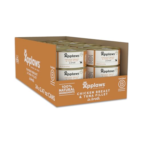 Applaws Natural Wet Canned Cat Food, Limited and Natural Ingredients, High Protein with No Artificial Additives, Chicken Breast & Tuna Fillet in Broth (24 x 2.47oz Cans)