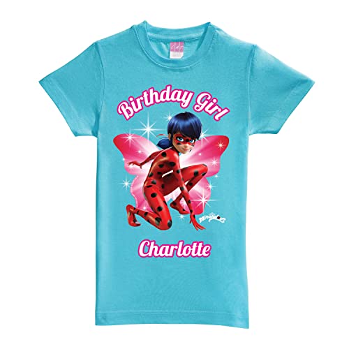 Miraculous Ladybug Birthday Girl Aqua Fitted Personalized T-Shirt with Custom Name Printed | Toddler 2T