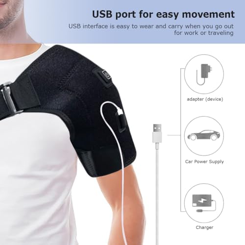 Heated Shoulder Support Brace Compression Support Wrap Belt Arthritis Joint Injury Pain Relief Arm Support Neck Shoulders Breathable Heating Pad Protective Brace Adjustable Strap Rotator Cuff - Image 4