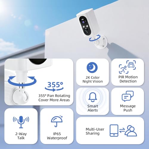 Security Cameras Wireless Outdoor 355° Pan Rotating 2K Color Night Vision Cameras for Home Security WiFi Battery Outdoor Camera Motion Detection 2-Way Talk IP65 Spotlight Siren SD/Cloud Storage 2 Pack thumbnail 2