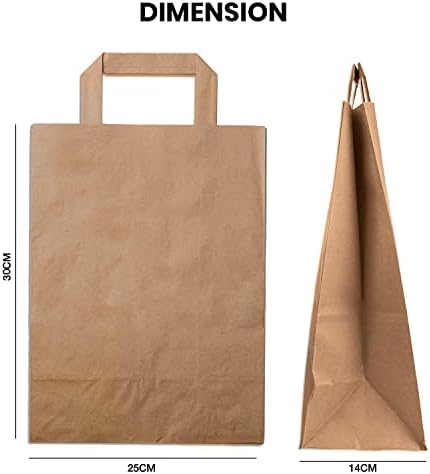 Benopbuy - Brown Paper Bags with Handles  Durable and Recyclable, 25x30x14cm - Eco-Friendly Kraft Paper Carrier Bags for Sweets, Groceries, Parties, Lunch (50)