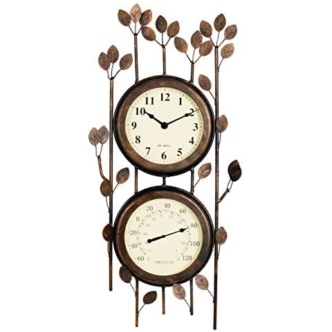 Bestime Two-in-one Leaf Design Metal Clock. Wall Art Clock/Thermometer, Interior and Outdoor Decoration. Fits Most décor Whether Industrial, Country, Rustic Farmhouse, Vintage Retro, etc Cover