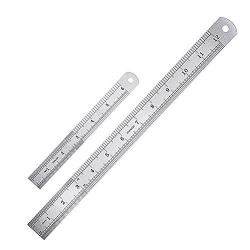 Medición Regla, sicai regla de metal de acero inoxidable de 2 x 12 inch + 6 pulgadas regla recta Medir Regla