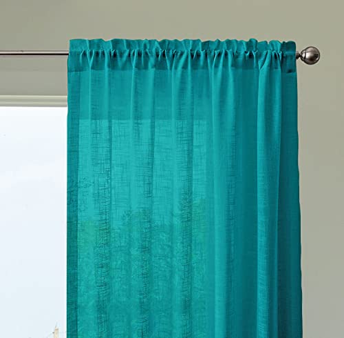 Image of HOMEMONDE Cotton Sheer Curtains Single Piece - Curtains 10 Feet Long Door with Rod Pocket Hanging (120 Inches, Blue)