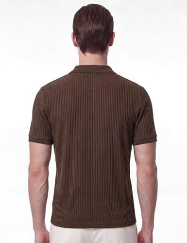 Image of DAMENSCH Men Striped Texture, Cotton-Rich Comfort, Easy Regular fit, Solid Colours Striped Polos