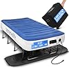 SereneLife EZ Bed Air Mattress with Frame and Rolling Case, Self-Inflating Airbed with Built in Pump for Travel and Hosting, Twin