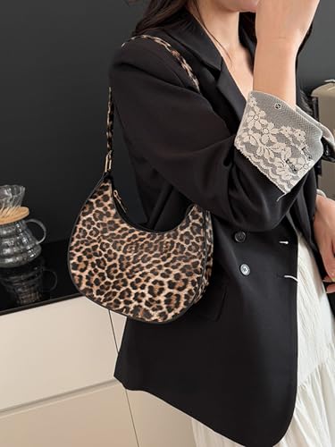 Women's Cheetah Print Shoulder Bags PU Leather Zipper Underarm Bag Y2K Vintage Leopard Handbags3