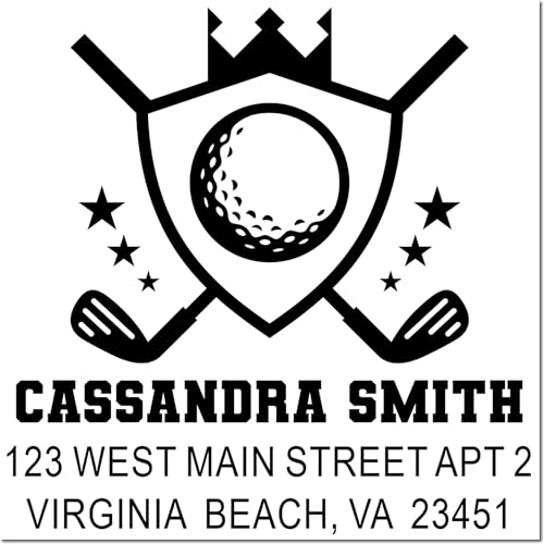 Image of Golf Champion Crest, Golf Champion Crest Emblem Rubber Stamp, Made to Order, 3-Line Inked, Standard 1-5 /8 Square Wood Handle for Enthusiasts & Unique Gifts