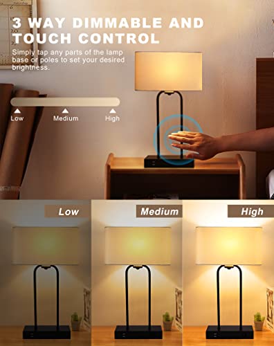 Chovin Table Lamp For Bedroom Set Of 2 With 2 Usb Ports And Ac Power Outlet, 20" Touch Control 3-Way Dimmable Modern Bedside Lamp With Fabric Shade For Living Room Hotel(2 Led Bulb Included) #TOP2
