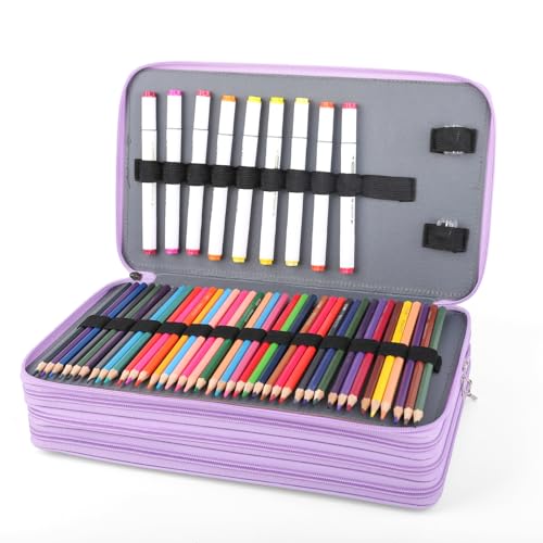 Image of Vomgomfom 300 Slots Marker Case 4-Layer PU Leather, Handle, Purple