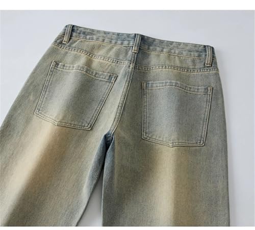 Men Vintage Straight Jeans with Pockets Wide-Leg Pants Casual High Street Denim Trousers4