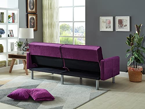 Legend Vansen Velvet Sleeper Loveseat With Pillow Twin Size Contemporary Sofas For Living Room And Bedroom Sofabed, 75.5'', Purple #TOP3