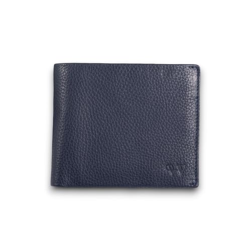 Image of Wildebeast Full-Grain Blue European Leather Wallet for Men - RFID Blocking Slim Bifold with ID Window, Card Slots & Coin Pocket, Eco-Tanned Leather, Stylish Gents Purse, Gift for Men - The Frontier