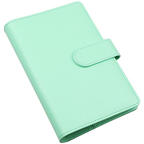 A6 PU Leather Notebook Cover,Refillable 6 Round Ring Binder Cover for A6 Filler Paper,Travel Diary Cover with Business Card Pocket,Writing Journal Cover with Magnetic Buckle, Robin's Egg Blue