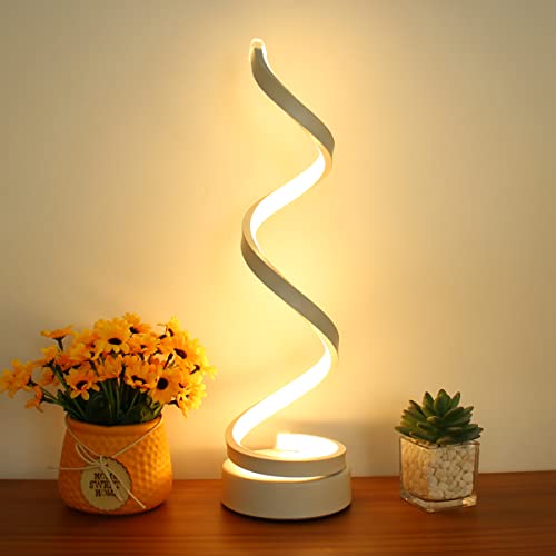 Leniver Led Table Lamp, Modern Minimalist Dimmable Spiral Table Lamp, 12W 3 Color Bedside Lamp Desk Light For Bedroom, Living Room, Office, Nightstand, Bookshelf (White) #TOP26