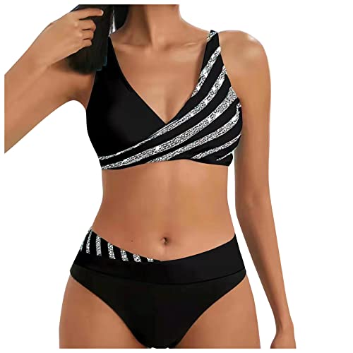 Bikinis Mujer 2025 Talla Grande Brasileño Bikini Push Up Reductor con Relleno Deportivo Vikinis para Mujeres Braga Alta Verano Dos Piezas Top Fatos De Banho Mulher Negro XL