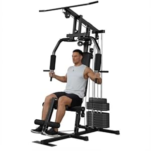 Home Gym Equipment, Multifunctional Workout Station with 100LBS Weight Stack, Home Gym Machine for Full Body Traning with LAT Pulldown System