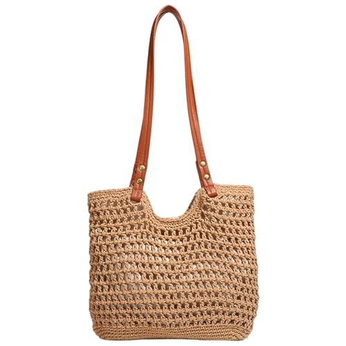 Sac de plage au crochet pour femme fourre-tout tissé beige pour les vacances d'été