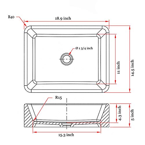 Comllen Counter White Porcelain Ceramic 18.9"X14.5" Bathroom Vessel Sink,Art Basin Rectangular Vessel Sink Durable Bathroom Sink