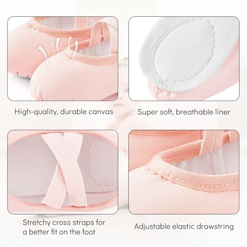 Ballet Shoes for Girls, Canvas Dance Practice Slippers No-Tie Sole Yoga Gymnastics Shoes(Toddler/Little Kid/Big Kid)3