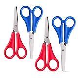 4 Stück Kinderschere, Schere Schule Bastelschere Kinder, Kinderscheren Schere mit Stumpfer Spitze Lernschere mit Skala, Kunststoffgriff Abgerundete Spitzen Scheren DIY Handwerk(4, Rot und Blau)