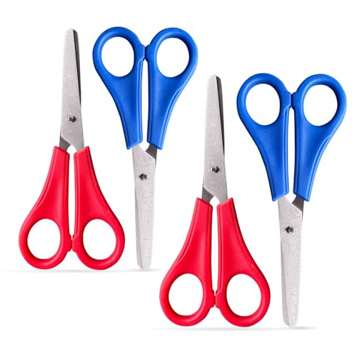 Image of Scissors 4 PCS Safety Scissors with cm-Scale Plastic Handle Craft for Scrapbooking DIY Craft Students Teaching Stationery (4, Red+Blue)