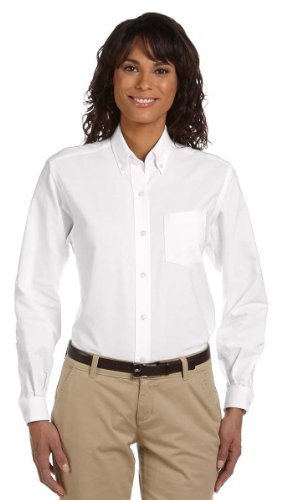 Van Heusen Ladies Long Sleeve Easy Care Oxford, White, Large #TOP13