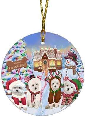 Christmas Express Delivery Red Truck Running Maltese Dogs Round Flat Ornament - Pet Decorative Hanging Ornaments for Christmas X-mas Tree Decorations - 2.75" Round Christmas Ornament