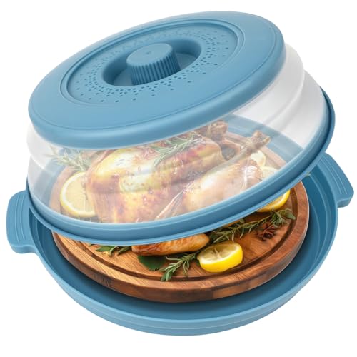 Microwave Splatter Cover Vented for Food,Collapsible Splatter Guard & Colander Kitchen Gadget for Fruit Vegetables,Microwave Lid with Handle tray,Dishwasher-Safe BPA-Free Silicone & Plastic