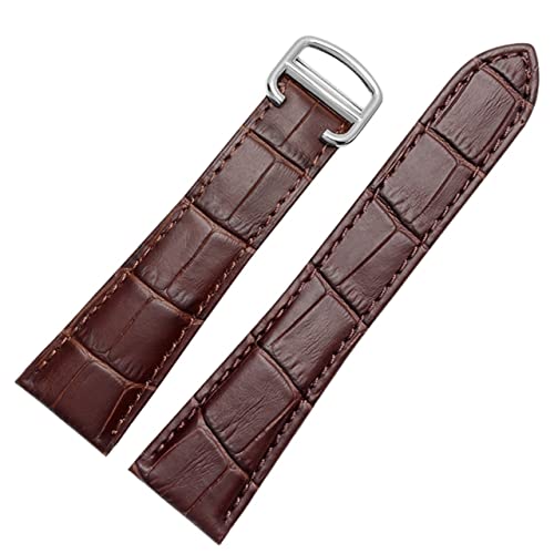 Bracelet de montre en cuir véritable marron-argent pour montre London Solo 24mm