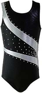 Girl Shiny Stripes Metallic Athletic Ballet Dance Tank Gymnastics Leotard Outfit White Bars