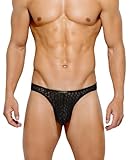 Casey Kevin Men's Thongs Underwear Sexy Lace G-String Bulge Pouch Breathable Panties Black