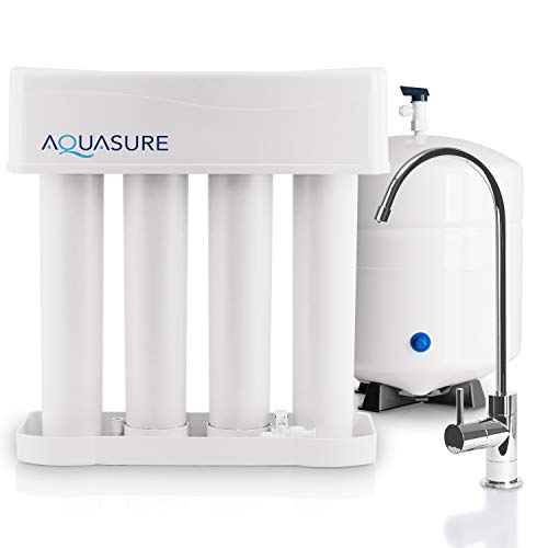 Aquasure Premier 4-Stage Reverse Osmosis Under Sink Drinking Water RO Filtration Purification System | Removes 99% of Contaminants | 75 GPD, Leak-Proof, Quick Change Filters, with Tank & Chrome Faucet