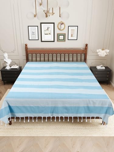 Image of 210 TC Cotton Bedsheet | Handmade Double Bedsheet | Handloom Bedsheets | Without Pillow Cover | Double Bedsheet for Summer (90X100 Inches, 7.5 x 8.3 Feet (Picton Blue)