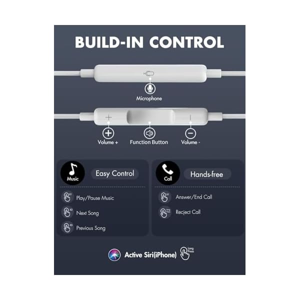 2 Pack Headphones Earbuds with 3.5mm Plug, Clear Calls & no Noise, in-Ear Earphones with Mic (Black & White) - Image 3