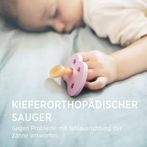 Image of HEVEA Natural Rubber Pacifier Orthodontic 3-36 Months - Hygienic One Piece Design for Newborns to Toddlers, BPA-Free, Soft & Durable - Two-Pack (Powder Pink & Lavender)